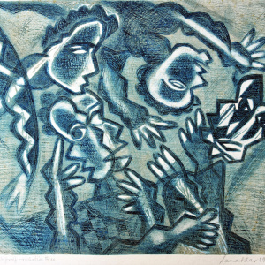 SS17. Sanat Kar. Wood intaglio. Variation 3. 20 x 22.6 inches. 1984.